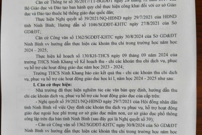 Kết quả thu – chi các khoản dịch vụ hỗ trợ hoạt động giáo dục học kì I, năm học 2024 – 2025