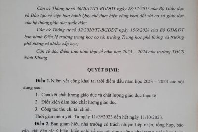 Công khai đầu năm năm học 2023-2024